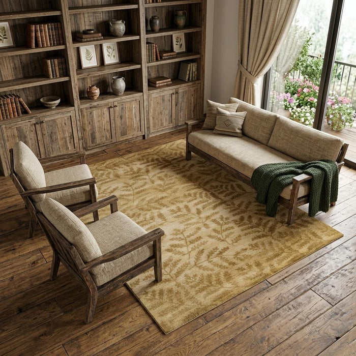 8' X 10' Wool Floral Hand Knotted Area Rug (744246) - Tan / Yellow / Orange