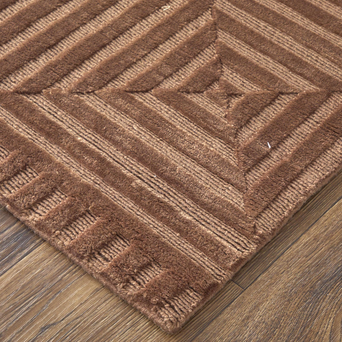 8' X 10' Wool Geometric Hand Knotted Area Rug (744238) - Orange / Brown