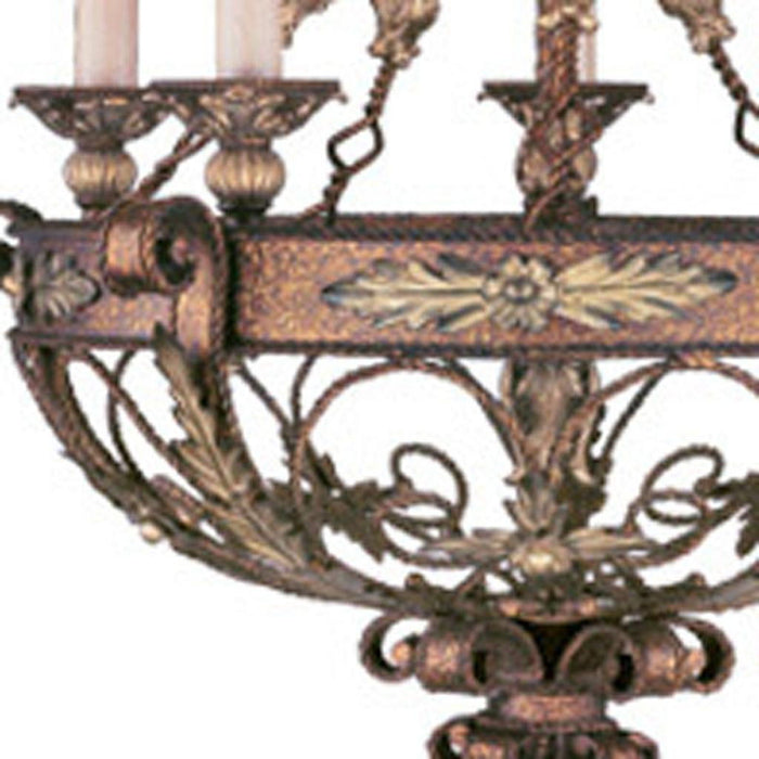 HomeRoots bronze metal chandelier with five dimmable lights and cream shades, elegant lighting fixture for modern interiors.