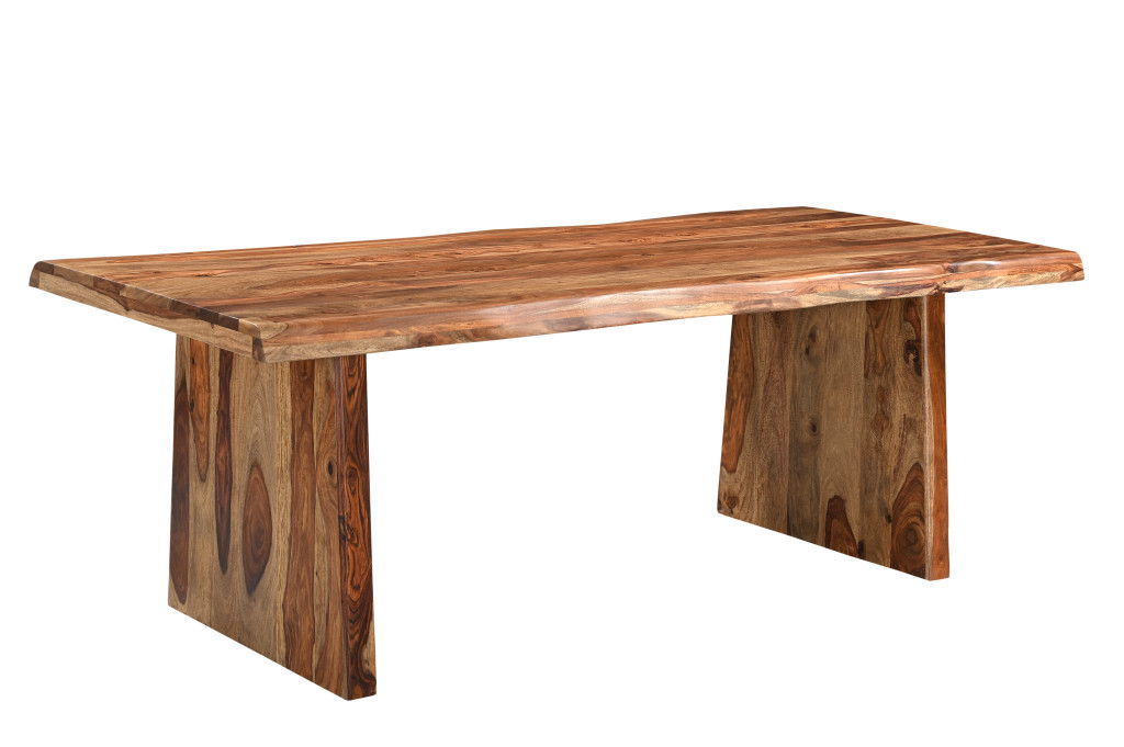 86" Wood Double Pedestal Live Edge Dining Table - Brown