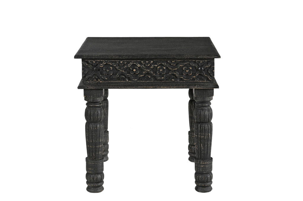 Distressed Solid Wood End Table - Black