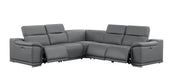 Leather modular L-shaped reclining sectional in battleship gray with five pieces, designed for flexible seating and comfort.