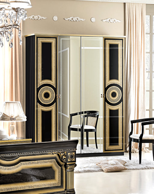 ESF Camelgroup Italy Aida Black with Gold 4-Door Wardrobe i7698