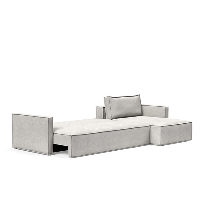 Innovation Living Newilla sofa bed with lounger and slim arms, showcasing modern design and versatile seating options.