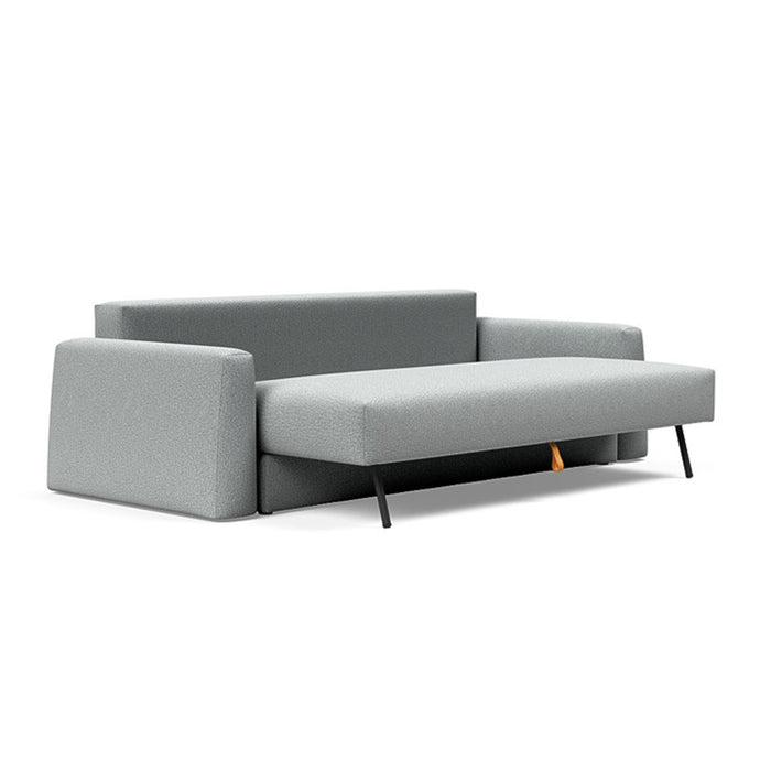 Innovation Living Cone sofa bed with modern design, featuring a sleek gray fabric upholstery and compact form.