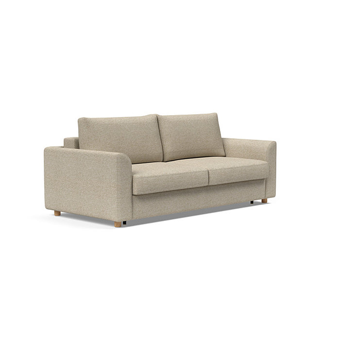 Innovation Living Neah king-size sofa bed with curved arms, modern design, and plush upholstery in a stylish living room setting.