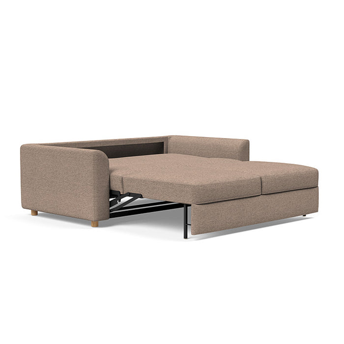 Innovation Living Neah queen size sofa bed with curved arms, modern design, and plush upholstery, perfect for living rooms.