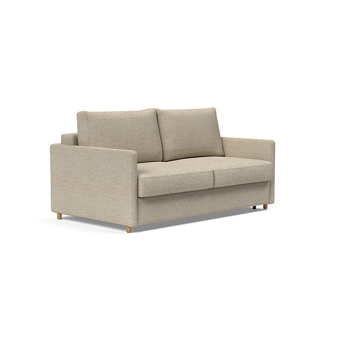 Innovation Living Neah queen size sofa bed with slim arms, featuring modern design and plush upholstery in a stylish living room setting.