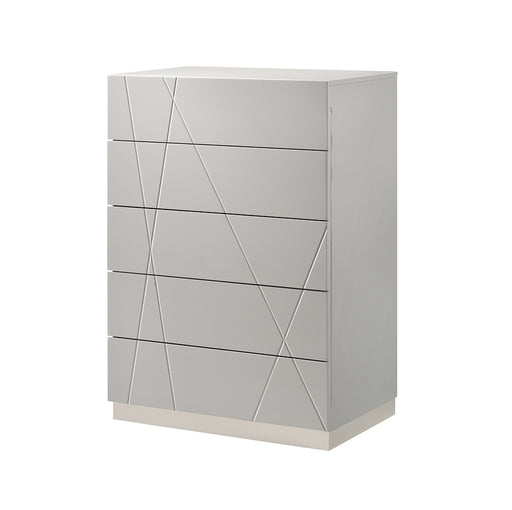Grey J & M Furniture Naples accent chest with sleek design and storage drawers, ideal for living room or bedroom decor.