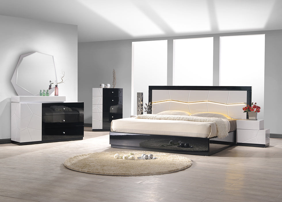 J & M Furniture Turin accent chest in black and light grey with sleek modern design and multiple drawers.