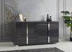 Glossy gray J & M Furniture Giulia night stand left-facing accent table with modern design and sleek finish.