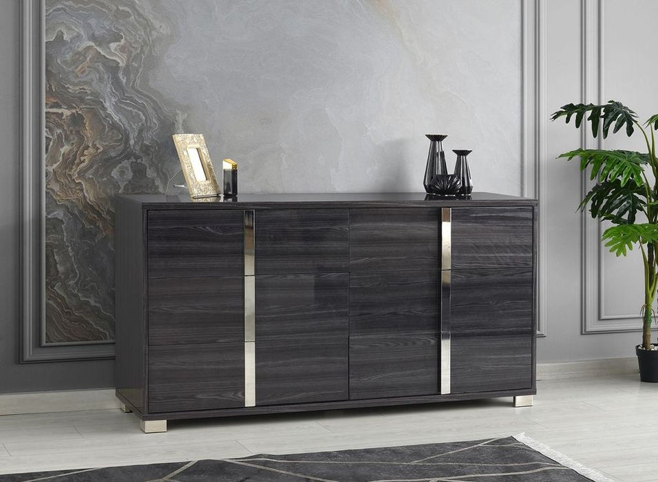 Glossy gray J & M Furniture Giulia night stand left-facing accent table with modern design and sleek finish.