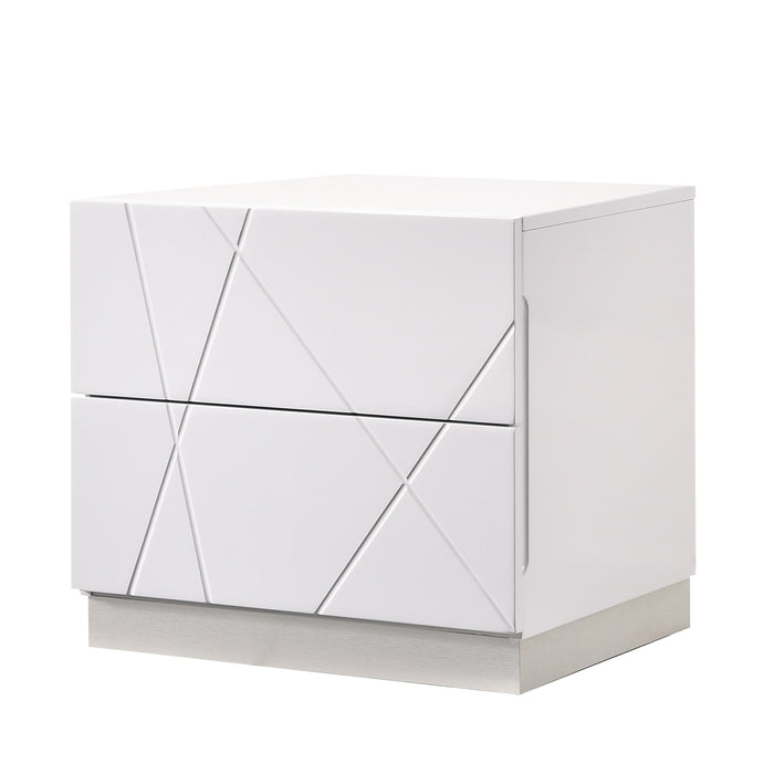 White J & M Furniture Naples accent nightstand with a sleek, modern design and single drawer for bedroom storage.