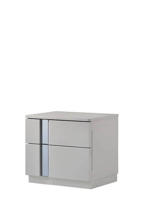 Grey J & M Furniture Palermo accent nightstand with a sleek design and a single drawer for bedroom storage.