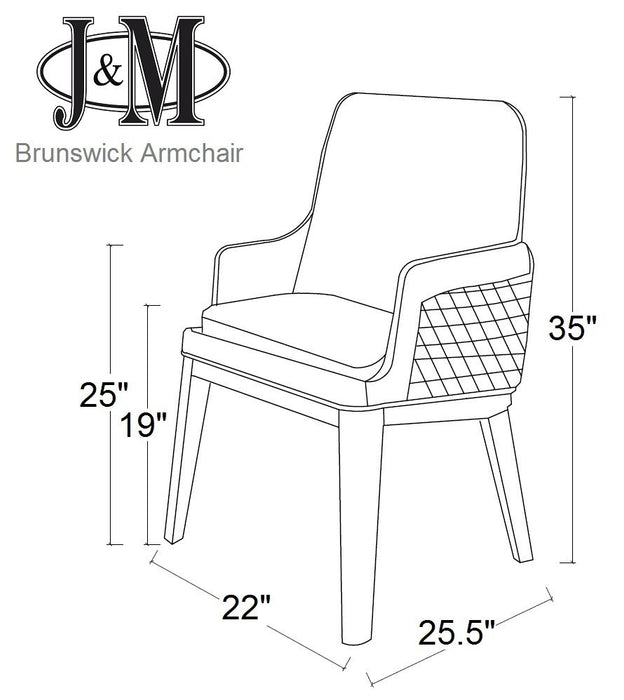 J & M Furniture MO Brunswick armchair in light and dark grey fabric with cushioned armrests and modern design.