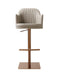 Beige J & M Furniture K C418A-58 barstool with a modern design, featuring a padded seat and sleek metal legs.