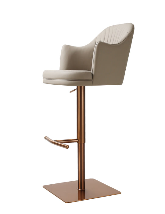 Beige J & M Furniture K C418A-58 barstool with wooden legs and cushioned seat, ideal for kitchen or bar area.