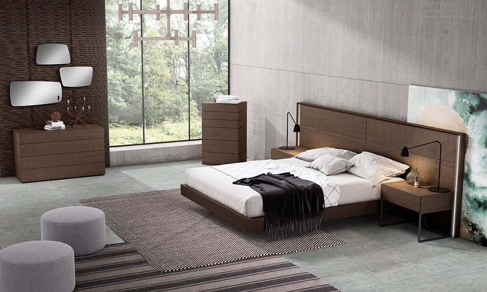 J & M Furniture Almada Queen Bed in Ash wood, showcasing a modern bed frame with clean lines and a sturdy design.