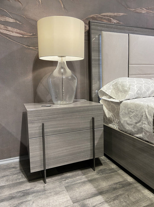 J & M Furniture Blade Premium King Bed in Light Moon Grey with a modern upholstered design and clean lines.