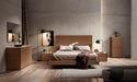 Walnut J & M Furniture Faro queen size bed with sleek headboard and sturdy frame, showcasing a modern bedroom design.