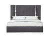 J & M Furniture Matisse King Bed in charcoal with sleek upholstered headboard and modern design, shown in a well-lit bedroom setting.