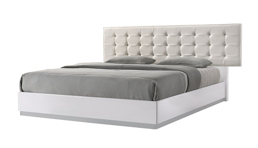 White Milan Queen Size Bed by J & M Furniture with sleek modern design and sturdy wooden frame.