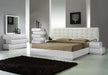 White J & M Furniture Milan queen size bed with sleek design and sturdy frame, shown in a stylish bedroom setting.
