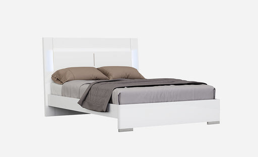 White J & M Furniture Oslo Queen Bed with sleek frame and headboard, perfect for modern bedroom decor.