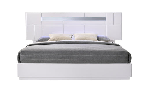 White Palermo king size bed by J & M Furniture with a modern design and sturdy wooden frame.
