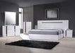 White Palermo king size bed by J & M Furniture with a modern, sleek design and sturdy wooden frame.