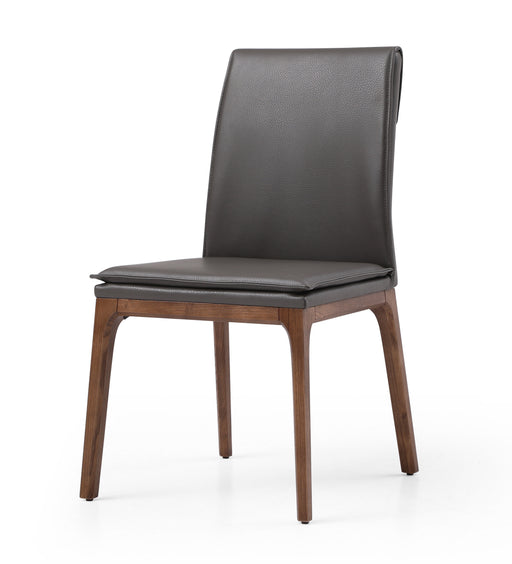 J & M Furniture Portland Chair in grey fabric with walnut wood legs, showcasing a modern, sleek design.