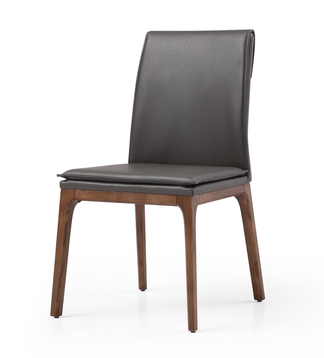 J & M Furniture Portland Chair in grey fabric with walnut wood legs, showcasing a modern, sleek design.