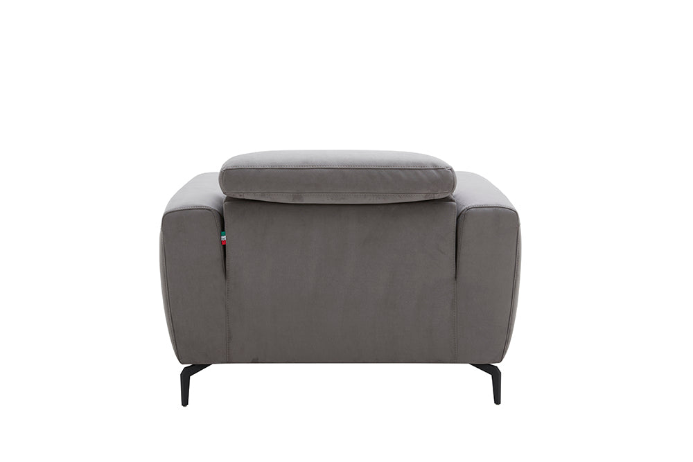 Grey J & M Furniture Lorenzo chair from the chair sets, showcasing a modern upholstered seating with wooden legs.