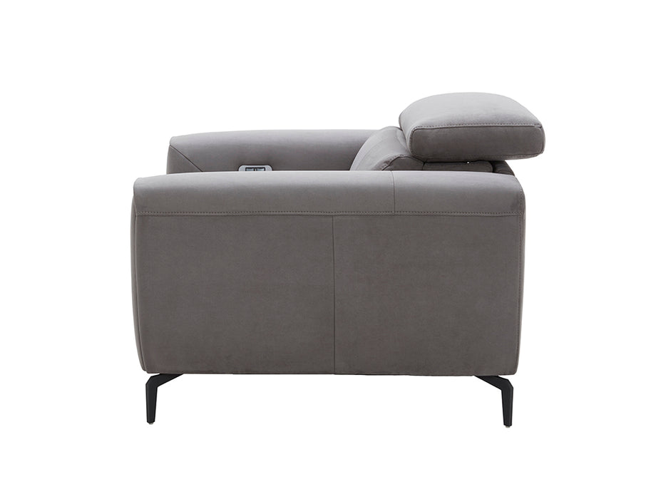 Grey J & M Furniture Lorenzo chair in a set, featuring a modern design with cushioned seating and wooden legs.
