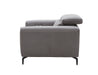 Grey J & M Furniture Lorenzo chair in a set, featuring a modern design with cushioned seating and wooden legs.