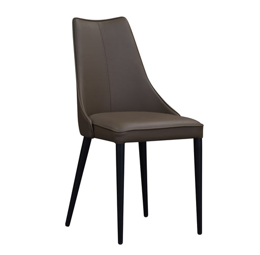J & M Furniture Milano leather dining chair in chocolate, showcasing a sleek, cushioned seat with wooden legs for elegant dining.