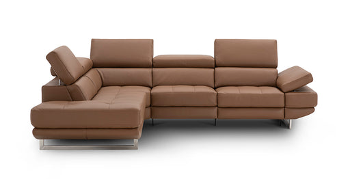 J & M Furniture Annalaise LHF Chaise in caramel with plush upholstery and wooden legs, showcasing a stylish, comfortable lounge chair.