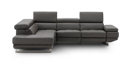 Dark grey J & M Furniture Annalaise LHF chaise lounge with plush upholstery and modern design, shown from a side angle.