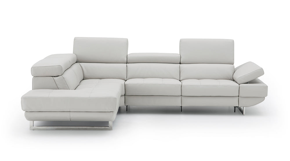 Silver grey J & M Furniture Annalaise LHF chaise lounge with plush upholstery and modern design, shown from the side in a stylish living room setting.