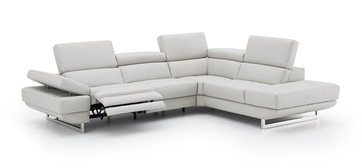 Silver grey Annalaise RHF chaise by J & M Furniture, showcasing elegant upholstered lounge chair with sleek design.