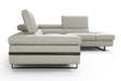 Left hand facing grey chaise lounge by J & M Furniture, showcasing plush upholstery and modern design.