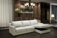 J&M Furniture Lauren Italian leather sectional sleeper sofa with right-facing chaise in light grey, showcasing plush seating and modern design.
