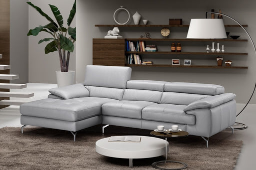 J & M Furniture Liam leather sectional with left-hand facing chaise, showcasing plush cushions and modern design.