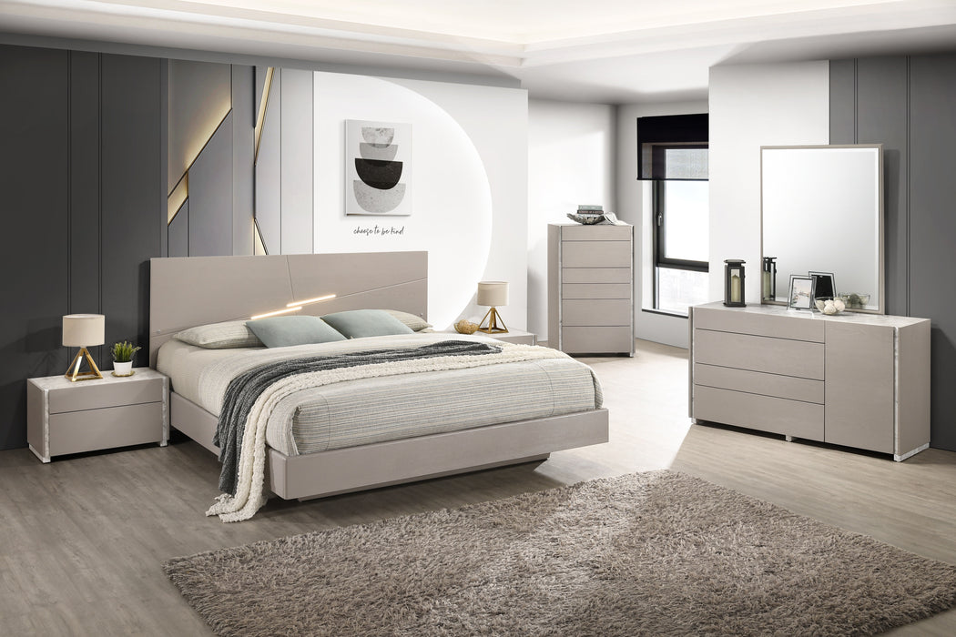Beige J & M Furniture Pearl Chest with a polished finish, featuring elegant design and sturdy construction for stylish storage.