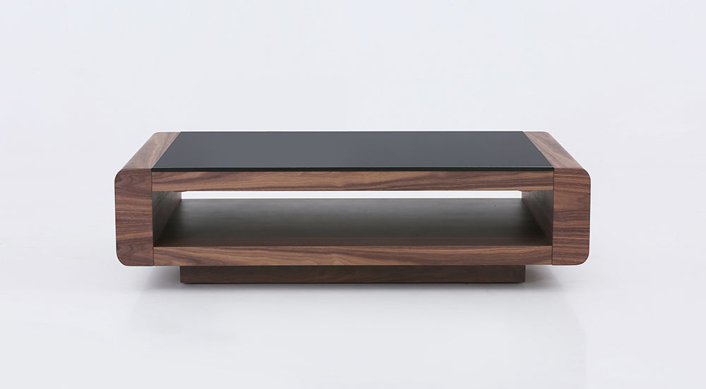 Modern J & M Furniture Tudor coffee table in walnut wood with sleek design and sturdy construction.