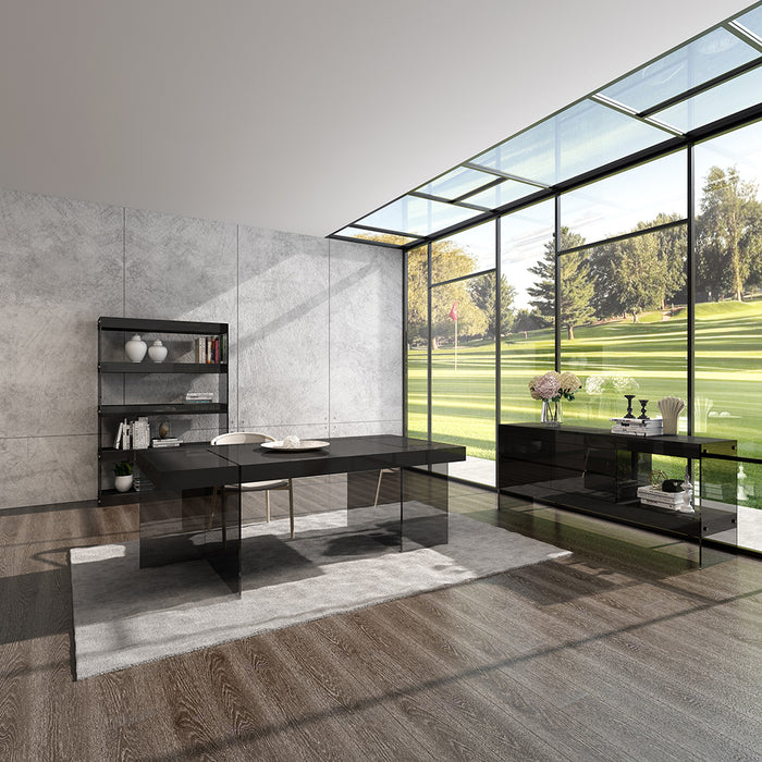 Modern grey high gloss J & M Furniture Cloud dining table with sleek, smooth surface and contemporary design.