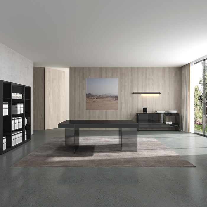 Modern J & M Furniture Cloud Grey High Gloss Dining Table with sleek design and high gloss finish, perfect for contemporary dining rooms.