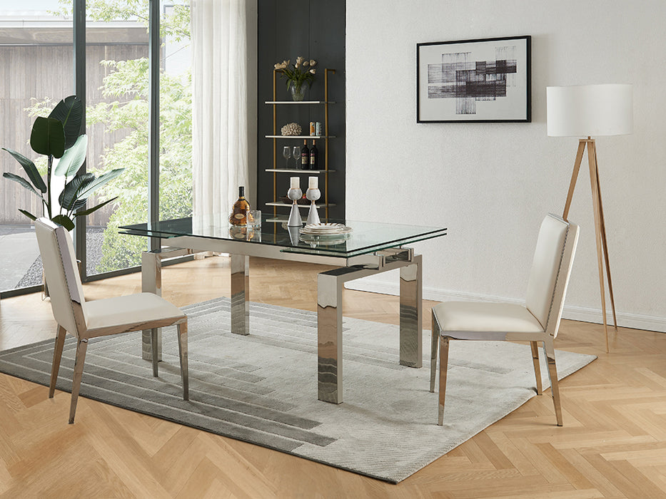 J & M Furniture MC Moda extension dining table with a sleek wooden surface and expandable design for versatile dining space.