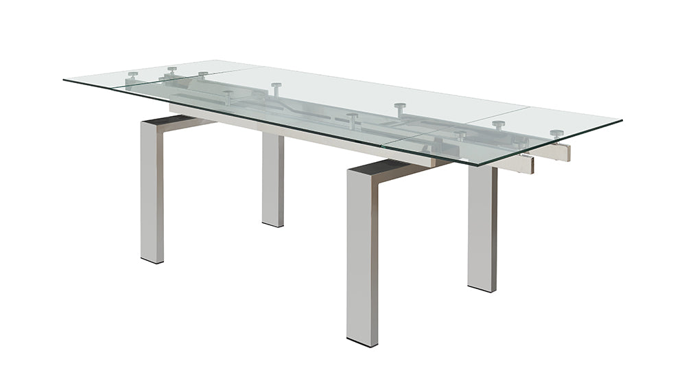 J & M Furniture MC Moda extension dining table with a sleek wooden surface and extendable leaves for versatile seating options.