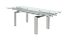 J & M Furniture MC Moda extension dining table with a sleek wooden surface and extendable leaves for versatile seating options.